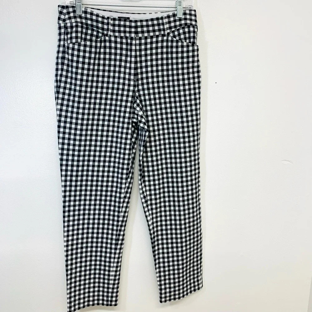 Talbots Pants Woman 6 Curvy Hampshire Ankle Black Gingham Pockets Stretch